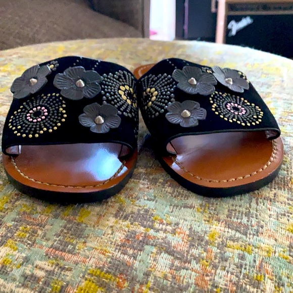 Black suede with flowers Coach slides - Picture 2 of 5